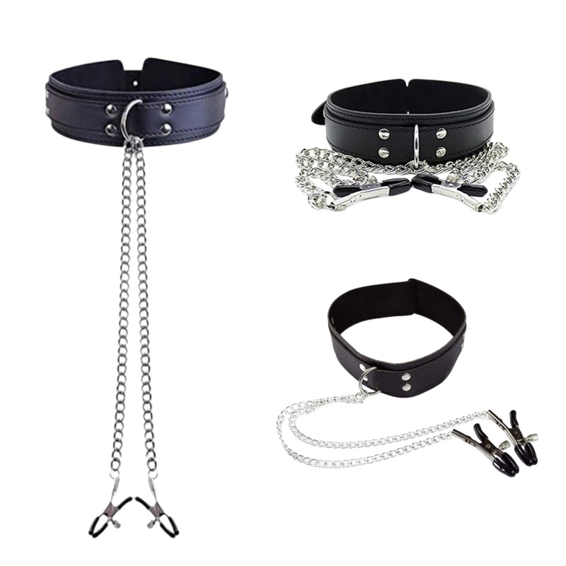 Leatherwork Clamp - Kalung Choker Kulit Punk dengan Rantai