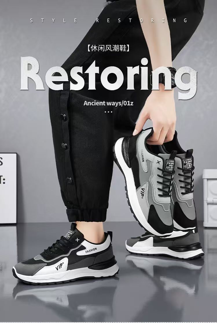 Leatherwork Clamp - Sepatu Sneakers Platform Kulit Hitam Abu-abu