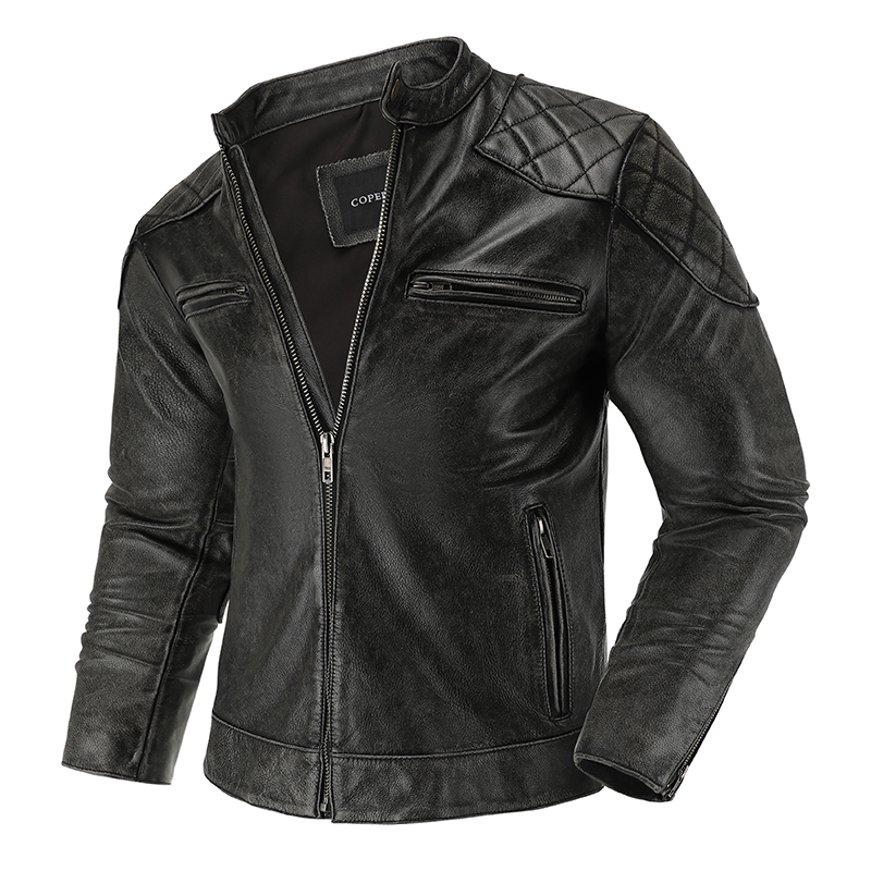 Leather Work Jacket - Jaket kulit Retro pakaian berkuda sepeda