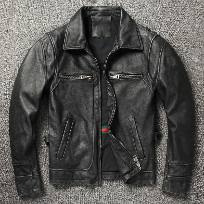 Leather Work Jacket - 2025 gaya Retro 100% lapisan atas