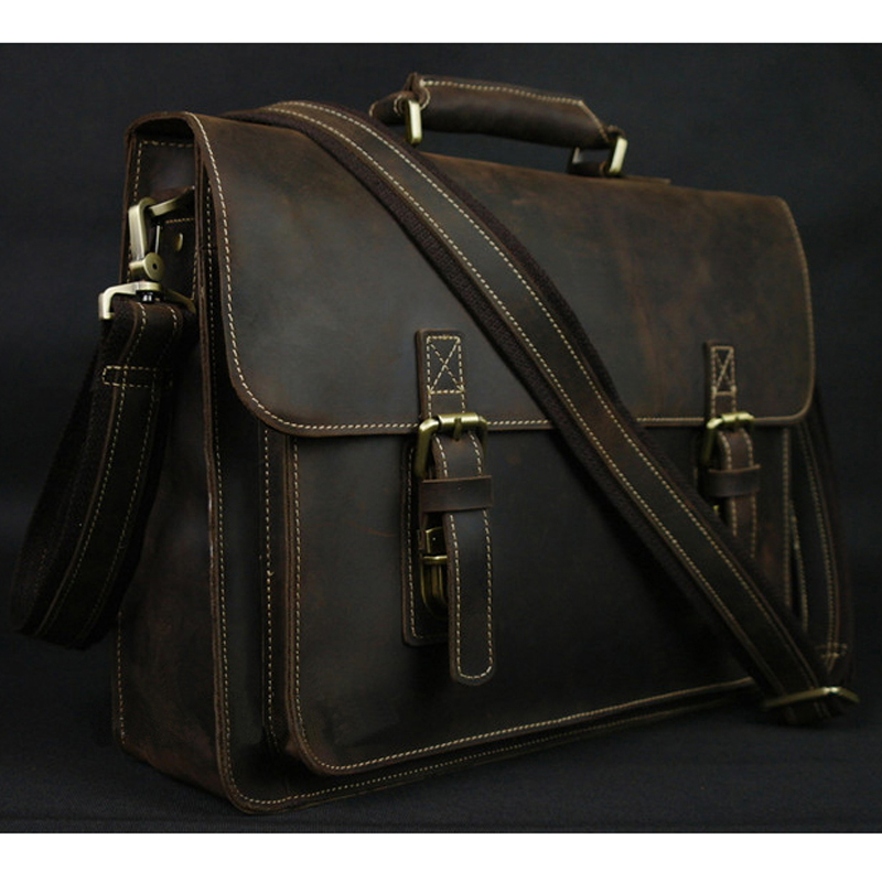Vintage Crazy Horse tas kulit  - Leather Work Bag Laptop ulasan dan harga