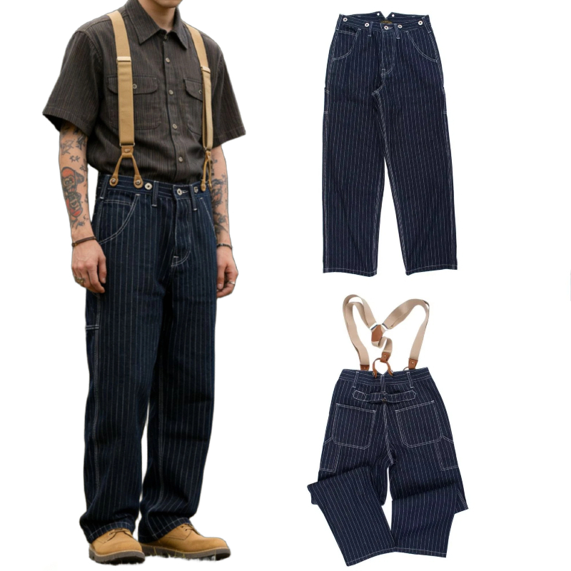Celana Denim Bergaris Vintage  - Leather Work Overalls ulasan dan harga