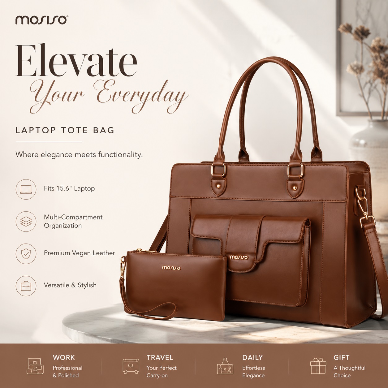 Tas Jinjing Laptop MOSISO untu - Leather Work Bag Laptop ulasan dan harga